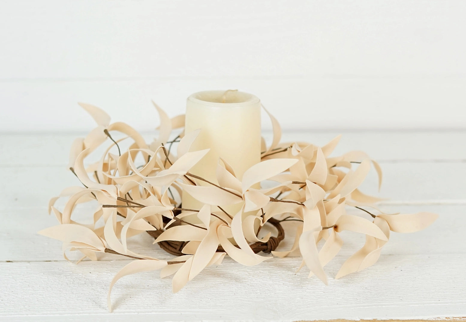 Ivory Herb Leaves Candle Ring