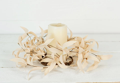 Ivory Herb Leaves Candle Ring