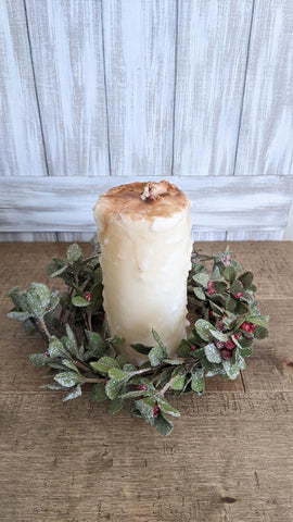 Mistletoe-Artificial Christmas Mistletoe candle ring-Red Berries-Christmas Greenery-Christmas Holiday Home Decor-Floral Supply