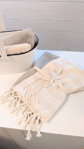 Woven Cotton Hand Towel Set w/Fringe