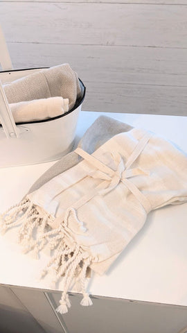 Woven Cotton Hand Towel Set w/Fringe