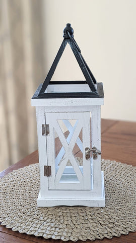 Antique White Wood and Glass Lantern