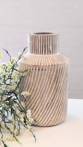 White Etched Wood Vase