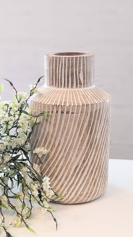 White Etched Wood Vase