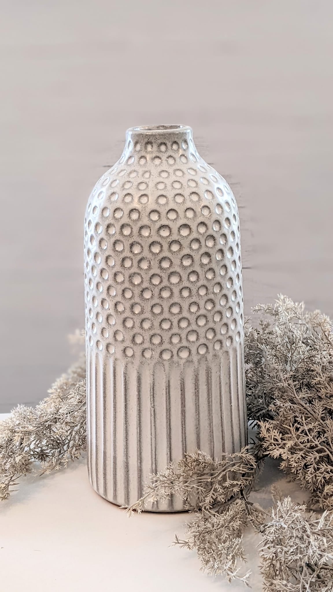 Debossed Ivory Stoneware Vase