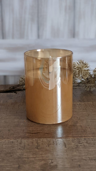 Gold Glass Ivory Pillar Candle, 4"