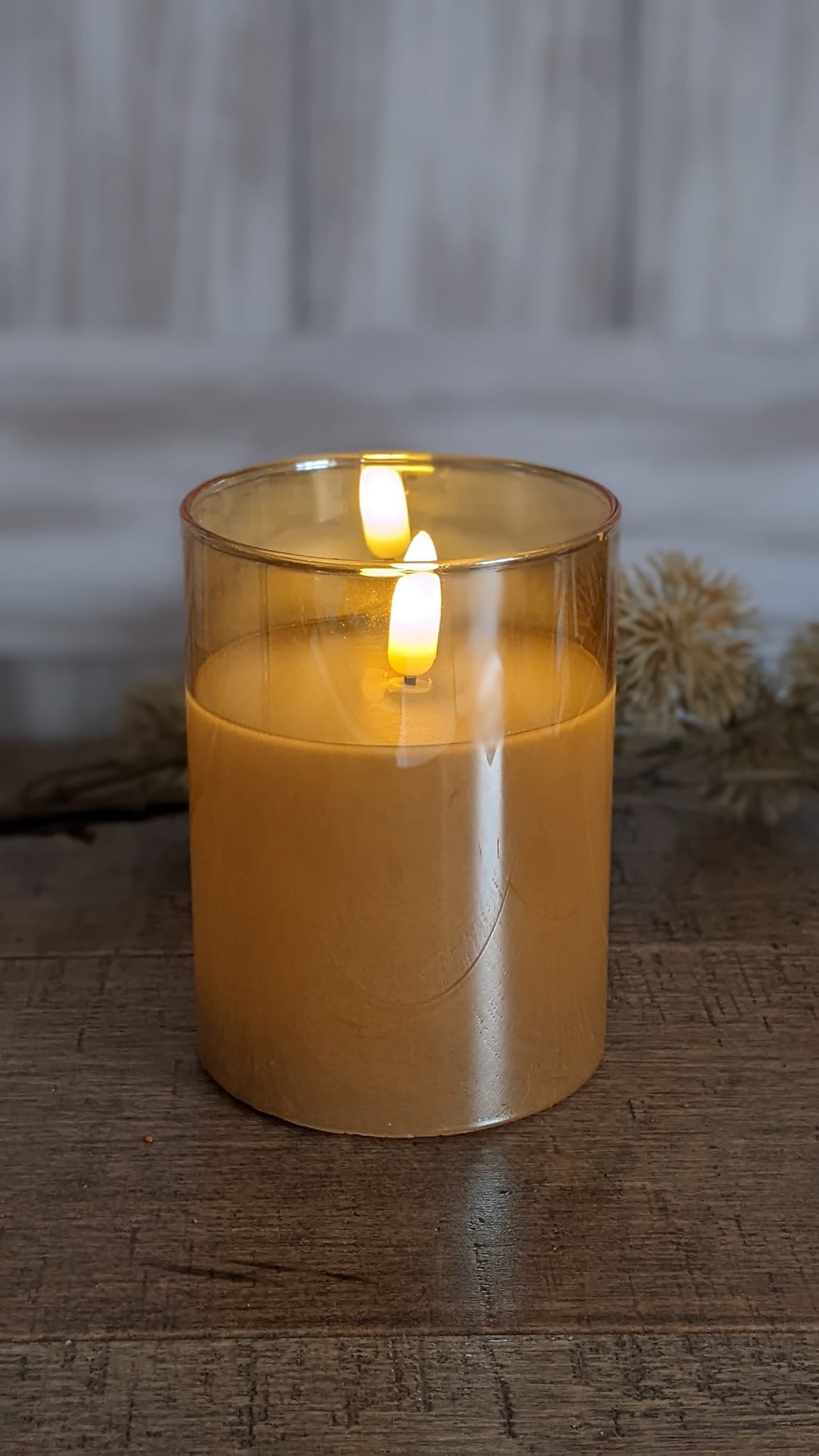 Gold Glass Ivory Pillar Candle, 4"