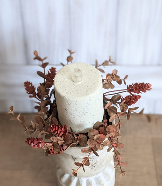 Autumn Eucalyptus Candle Ring, 2.5"