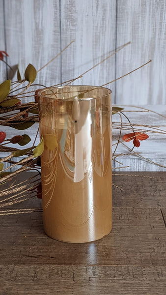 Gold Glass Ivory Pillar Candle, 6"