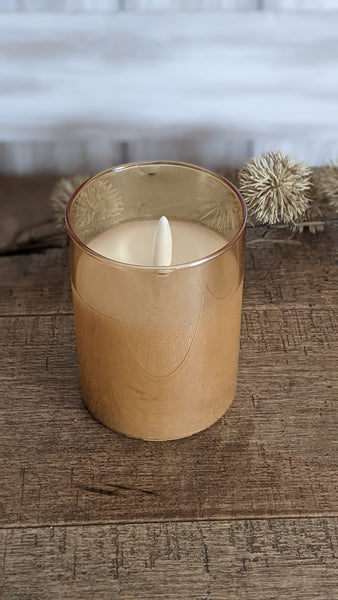 Gold Glass Ivory Pillar Candle, 4"