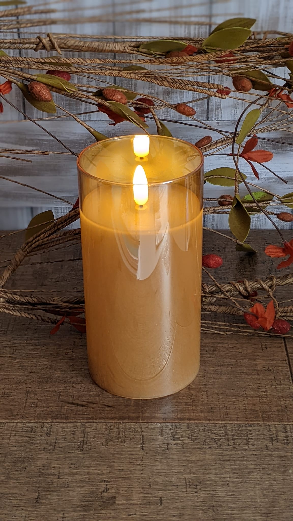 Gold Glass Ivory Pillar Candle, 6"