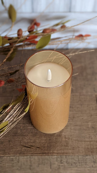 Gold Glass Ivory Pillar Candle, 6"