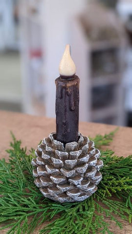 Snowy Pinecone Taper Holder