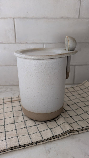 Stoneware Lidded Jar and Scoop Set