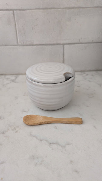 White Ceramic Cup with Lid & Spoon