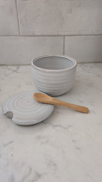 White Ceramic Cup with Lid & Spoon