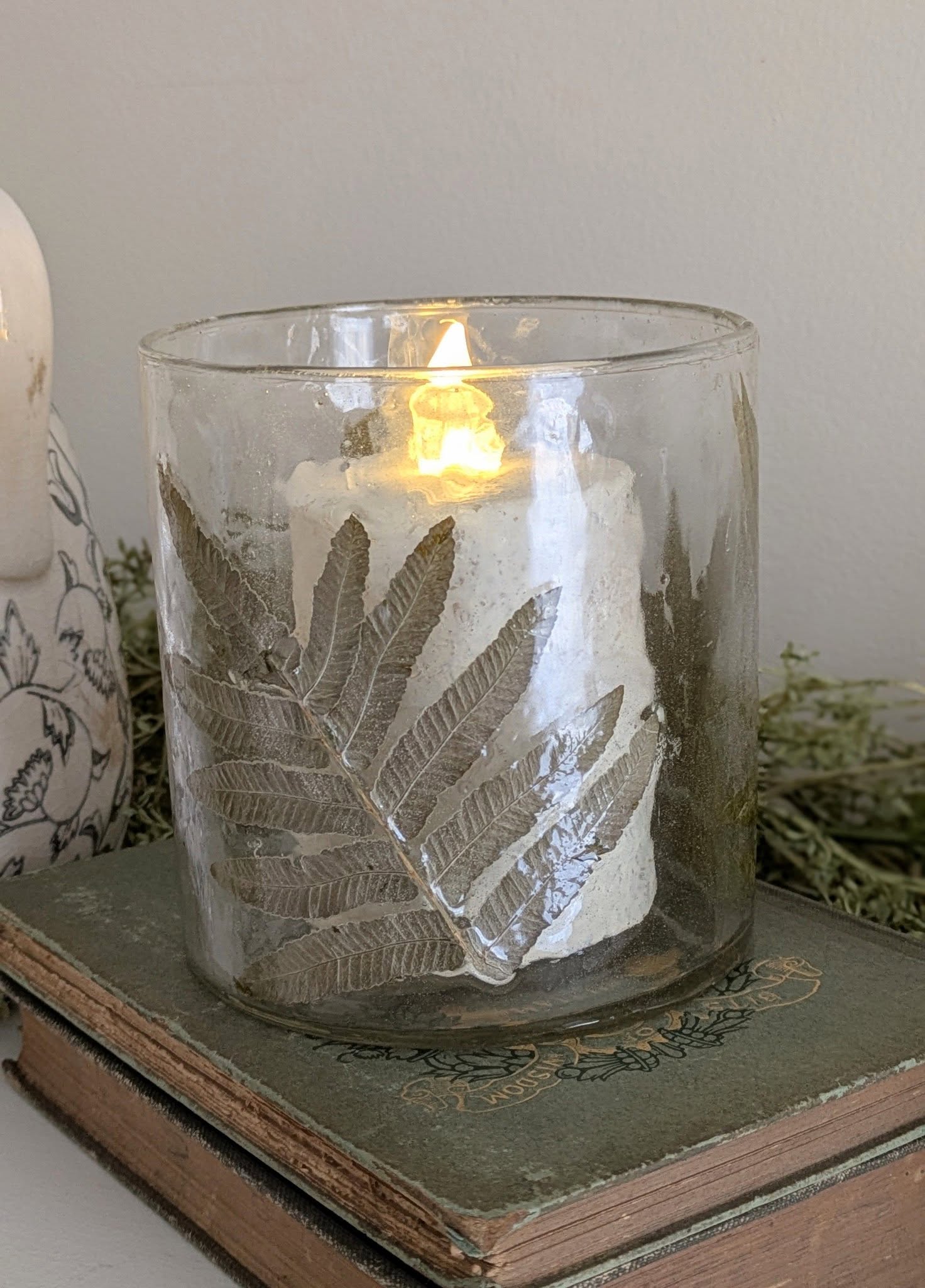 Pressed Fern Glass Votive Holder