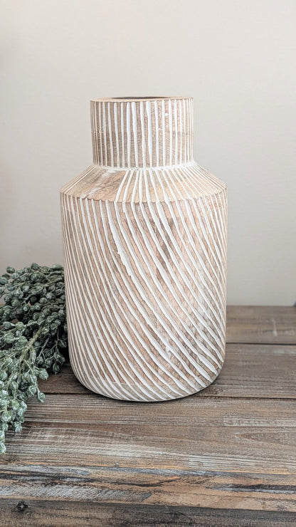 Natural Carved Wood Vase