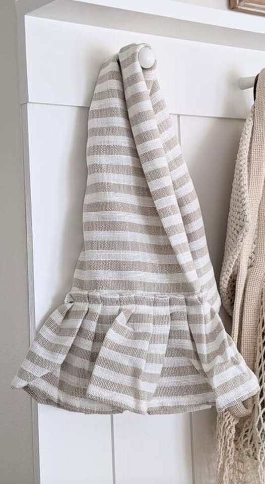 Beige Striped Ruffled Edge Towel