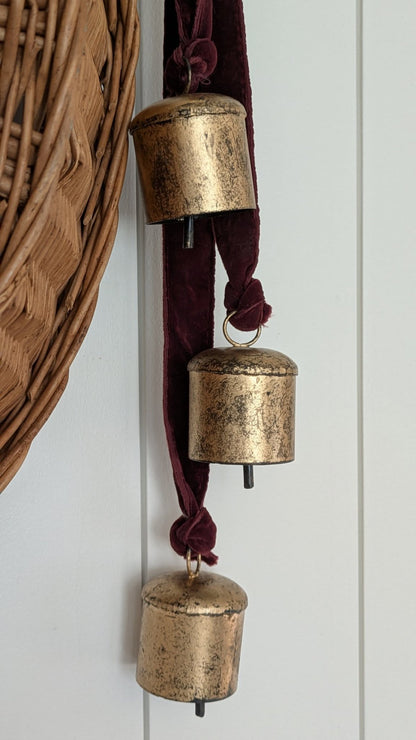 Burgandy Velvet With Bronze Bell Cluster