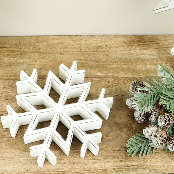 Whitewash Wood Snowflake, 8”