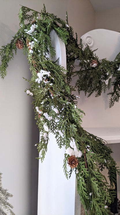 Snowy Cedar Garland, 5'