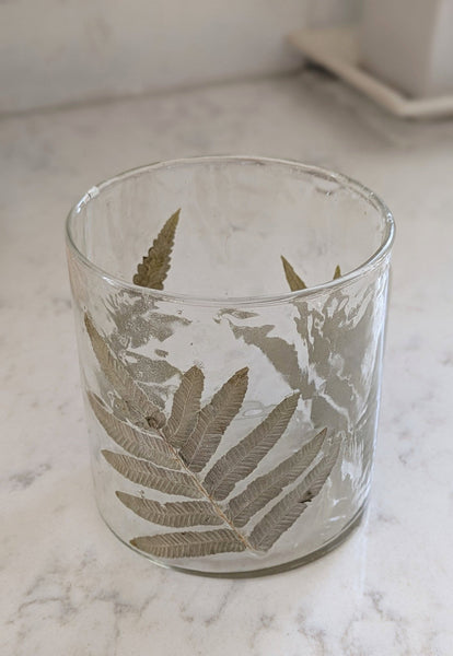 Pressed Fern Glass Votive Holder