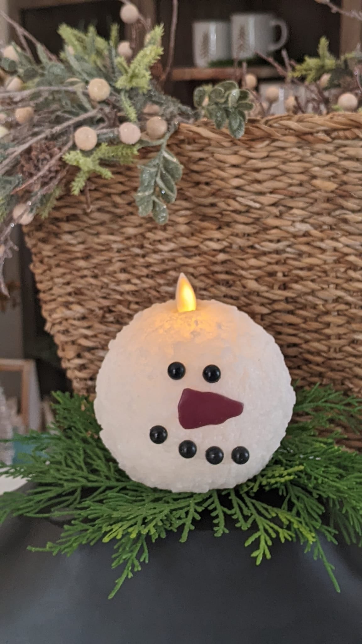 Round Snowman Moving Flame Candle