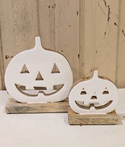 Set of 2 White Enamel Jack O Lanterns