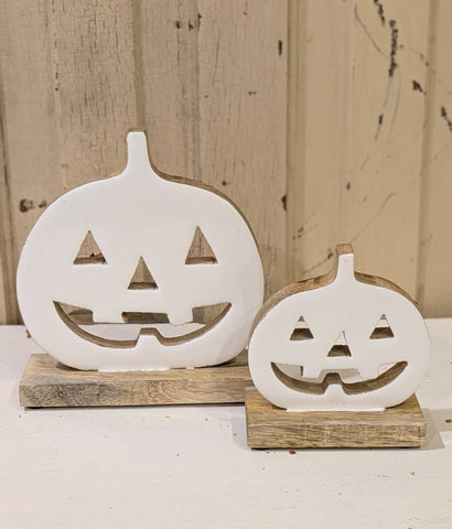 Set of 2 White Enamel Jack O Lanterns