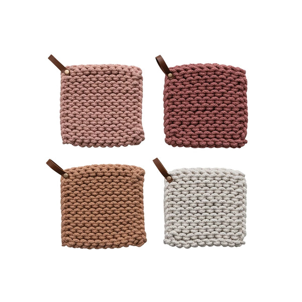 Crocheted Pot Holder w/ Leather Loop