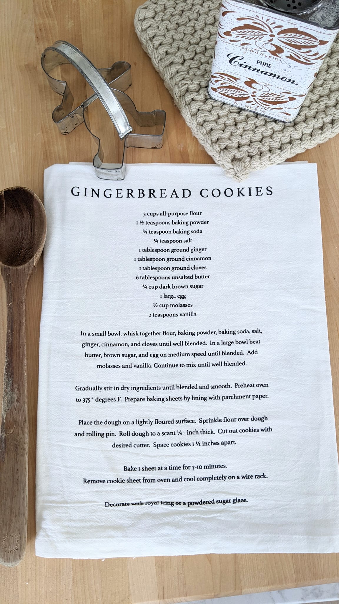 gingerbread cookies recipe tea towel, kitchen towel, 