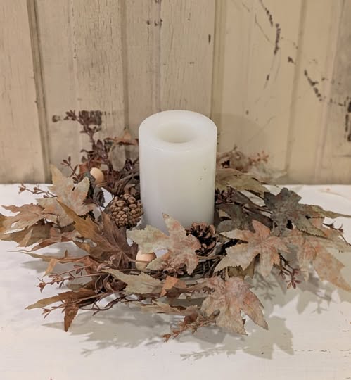maple and pine cone candle wreath