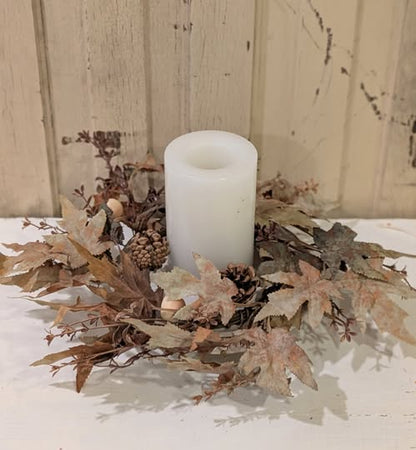 maple and pine cone candle wreath