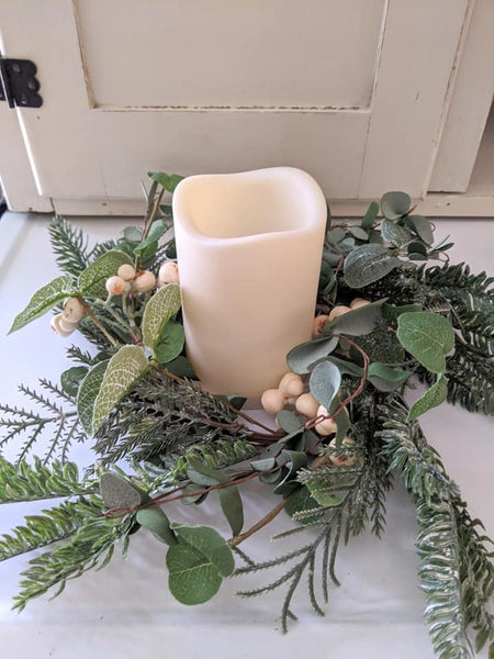 Winter Berry Pine Candle Ring