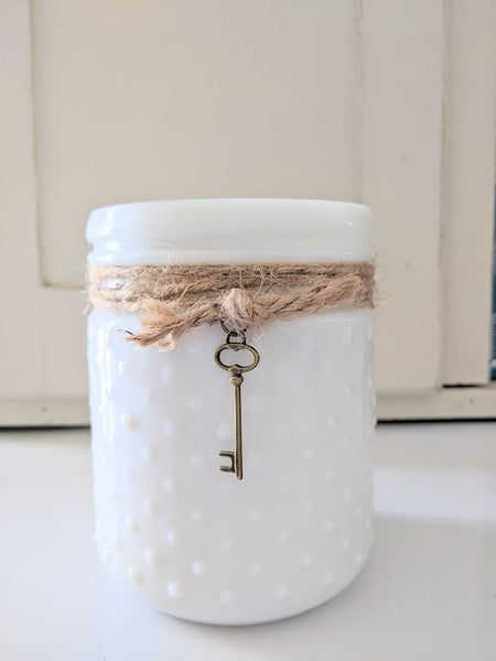 Sweet Wick Soy Candle/ White Hobnail Jar