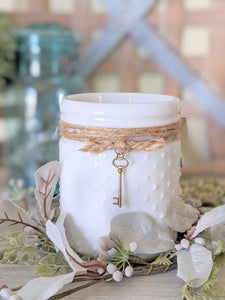 Sweet Wick Soy Candle/ White Hobnail Jar