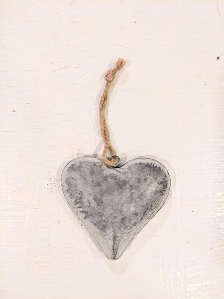 Graywashed Metal Puffy Heart Ornament Set/2