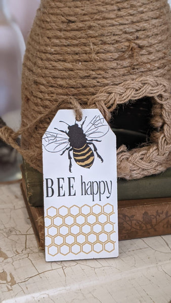Bee Happy Wooden Tag