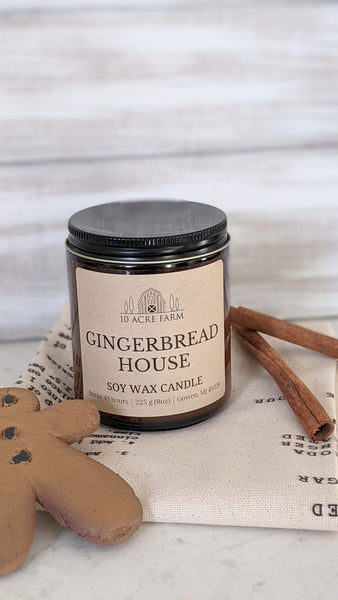 gingerbread house soy candle amber jar