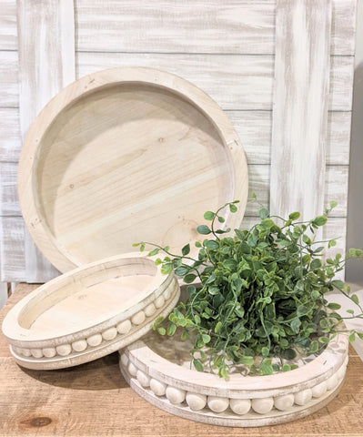 Round Beaded Wood Trays