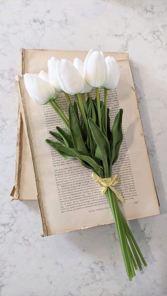 Realistic Artificial White Tulips