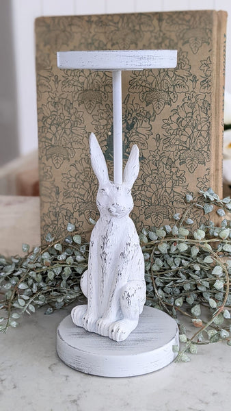 white bunny candle holder