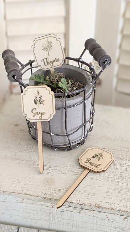 mini wood herb markers