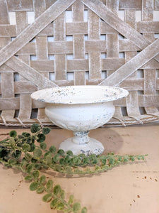 white metal compote pedestal bowl