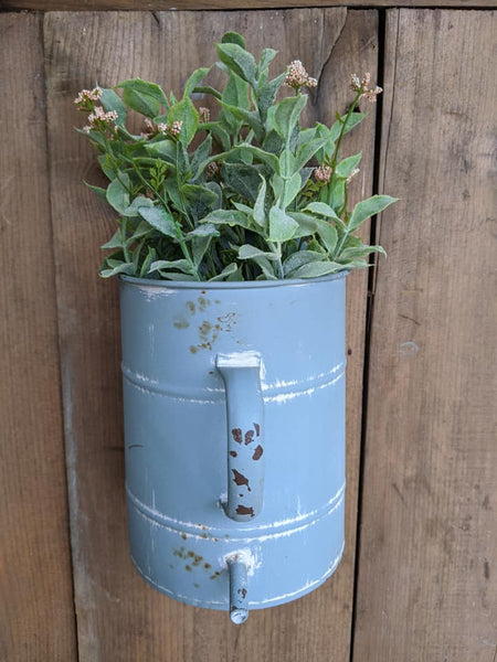 Rustic Blue Watering Can Flower Holder