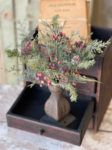 cypress and red berry floral stem